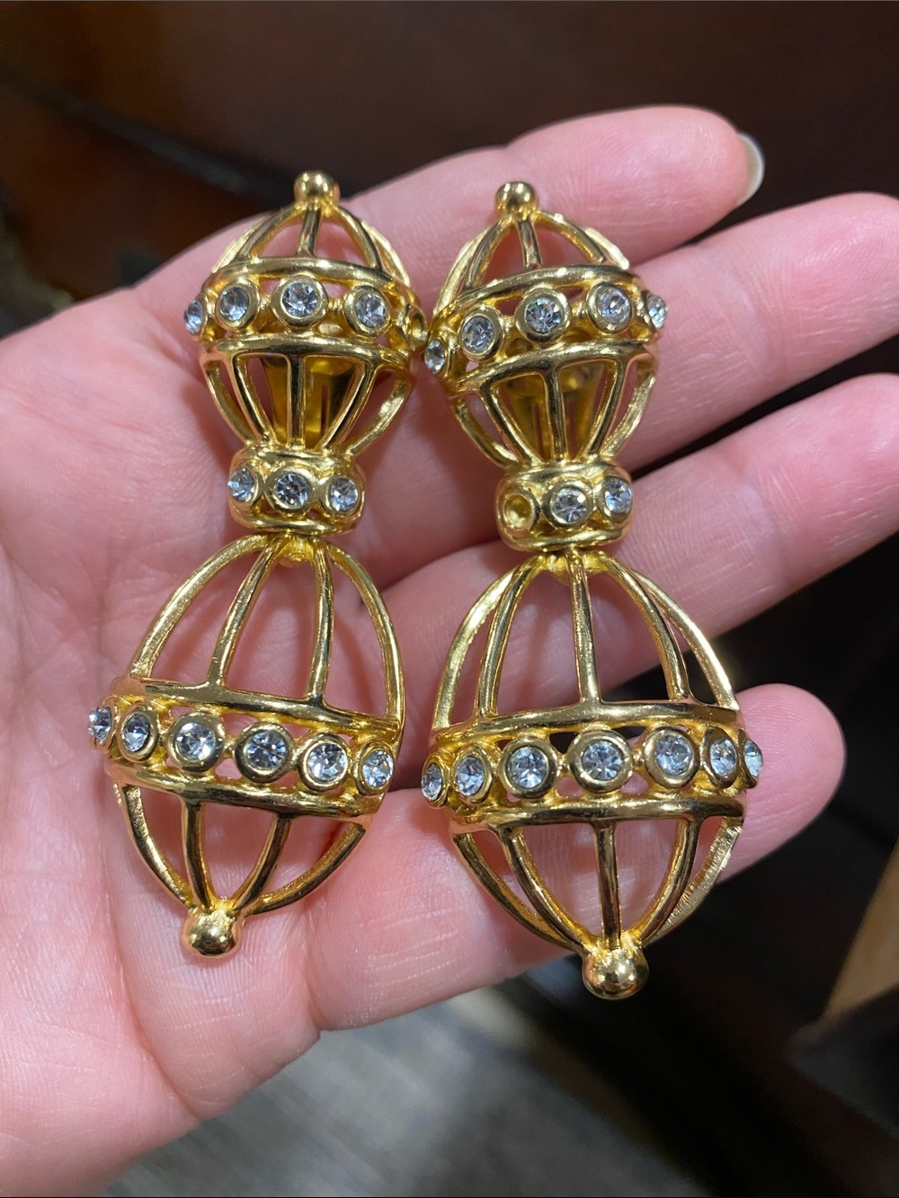 Vintage Christian Dior Gold-Tone Openwork Drop Bird Cage Earrings